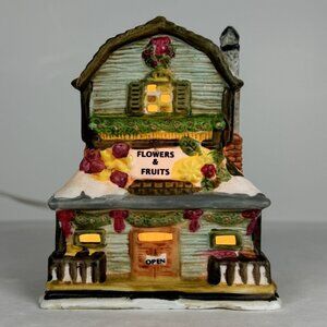 Vintage Lighted Christmas Village Store Flowers Fruits Ceramic Wreath Small 4.5"